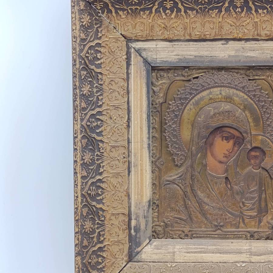 Antique Russian Orthodox Icon of Mary and Baby Jesus