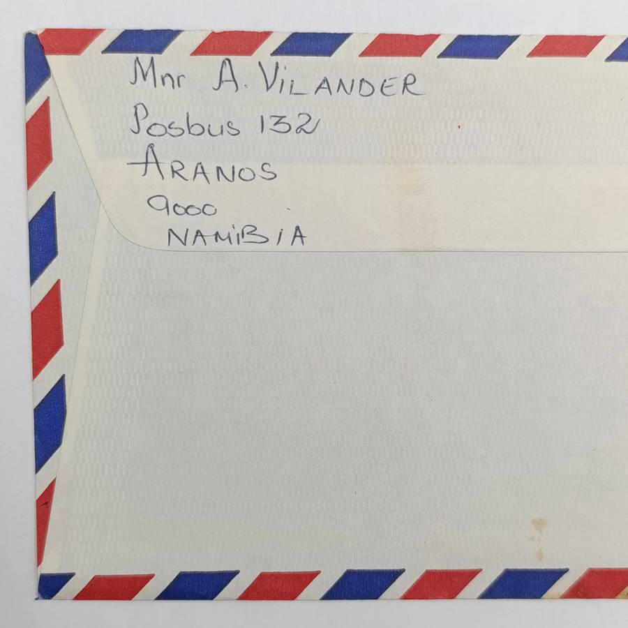 Postal History Namibia 15 November 1991 numbered Airmail cover ARANOS Namibia to Roggebaai