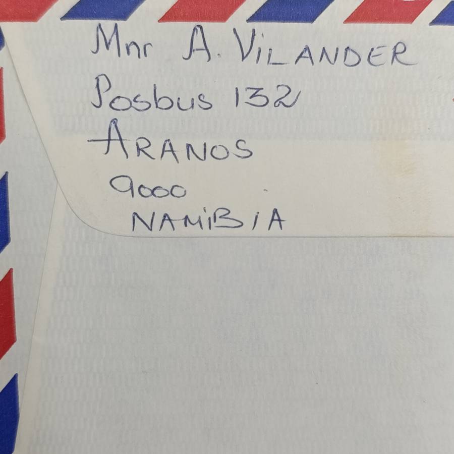 Postal History Namibia 15 November 1991 numbered Airmail cover ARANOS Namibia to Roggebaai