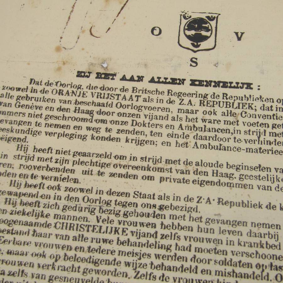 Orange Free State information pamphlet. Issued Te Velde 14 January 1901 by M. T. Steyn (President of