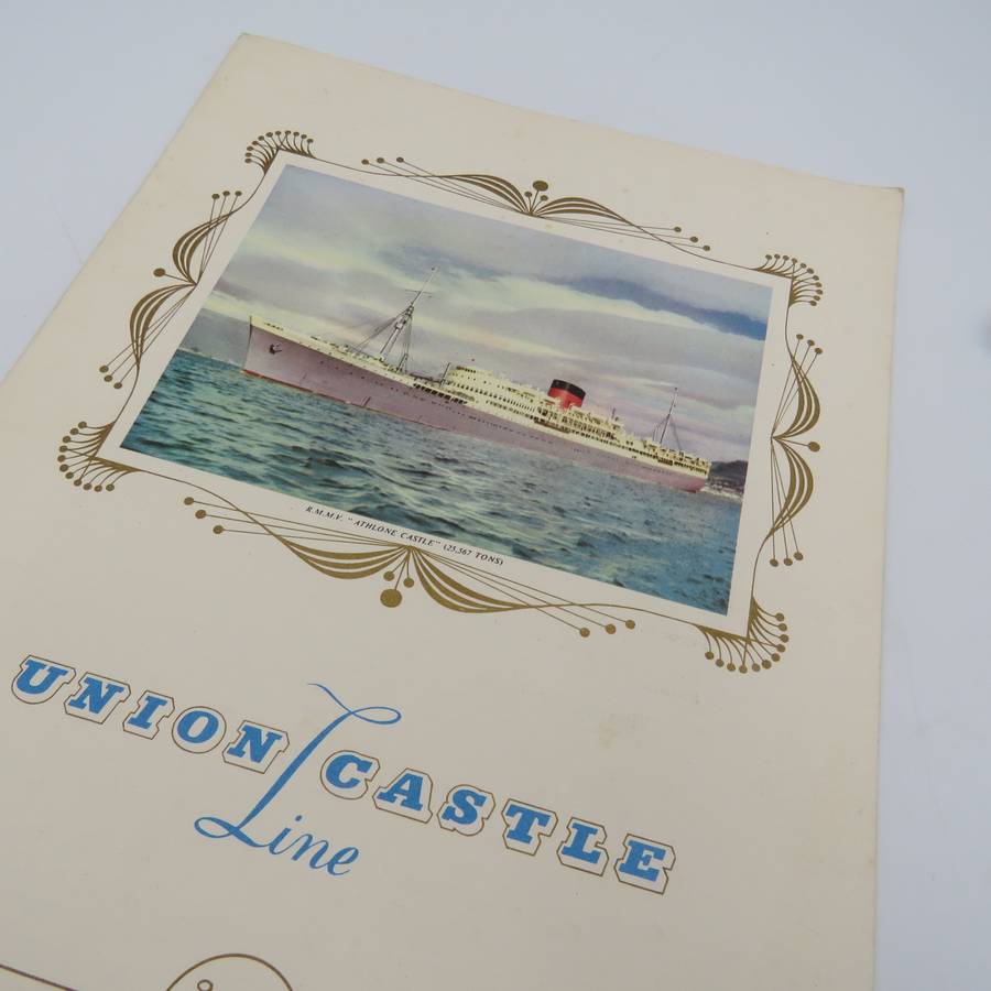 Union-Castle RMMV Athlone Castle Farewell dinner menu - 6  September 1961