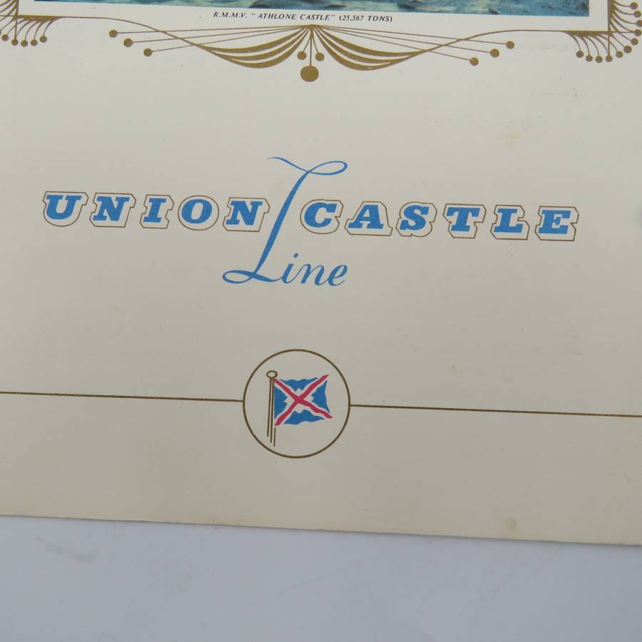Union-Castle RMMV Athlone Castle Farewell dinner menu - 6  September 1961