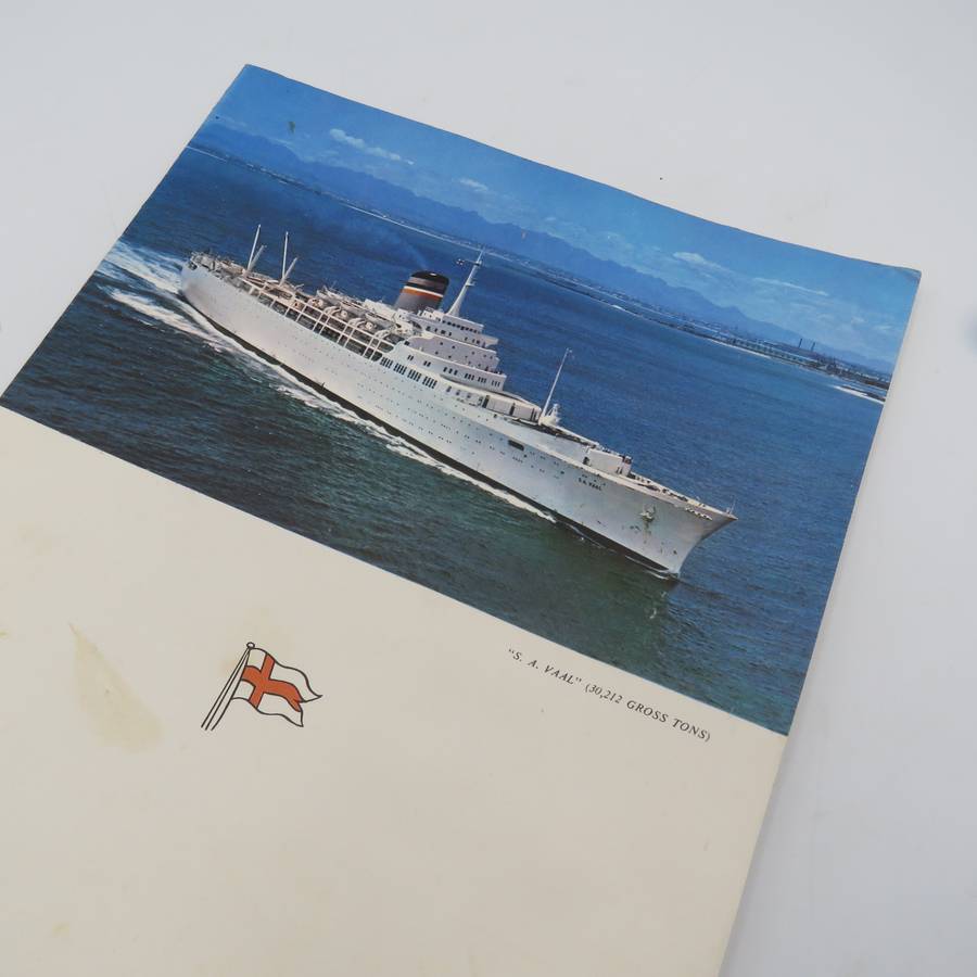 SAFmarine SA Vaal dinner menu 26 September 1972