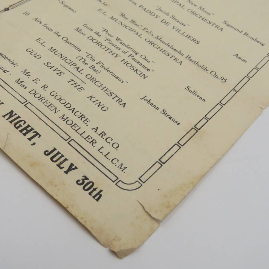1933 Program for Concert by Franz Moeller & the East London Municipal Orchestra