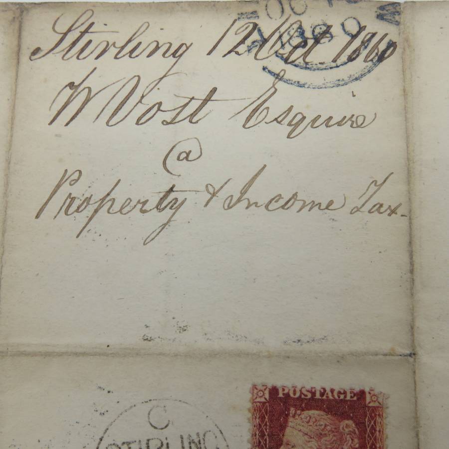 1860 Property Tax appeal notice posted STIRLING to LINLITHGROW, SCOTLAND with penny red stamp