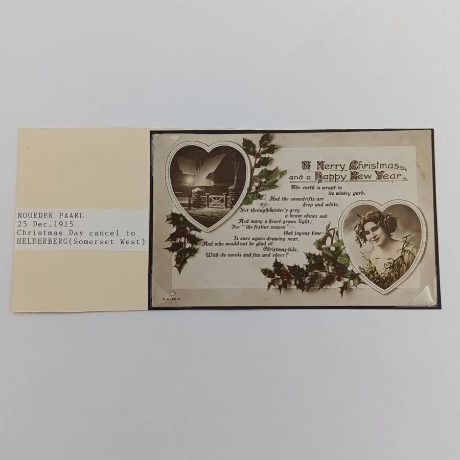 1915 WW1 period postcard - Noorder Paarl to Helderberg with Christmas Day cancel 25 December 1915
