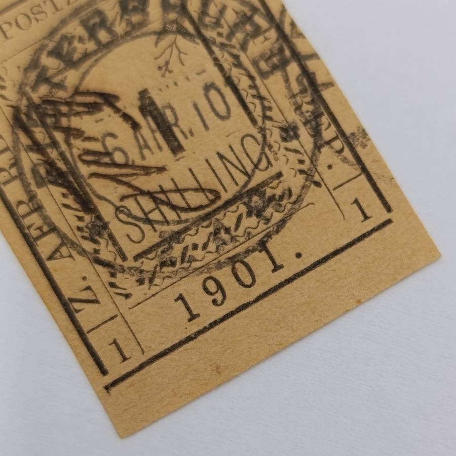 1901 ZAR Pietersburg type 3 imperforated 1 Shilling used stamp - used at Pietersburg 6 April 1901