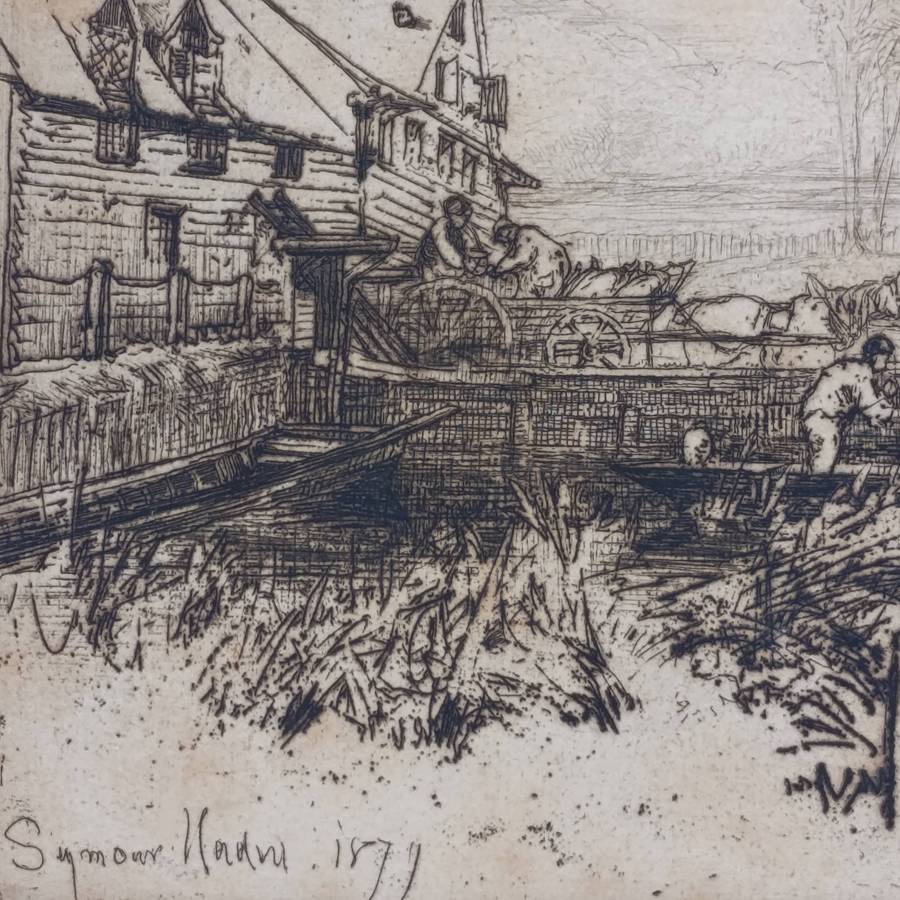 Antique Etching artwork by Seymar Haden - signed in 1877 in pencil