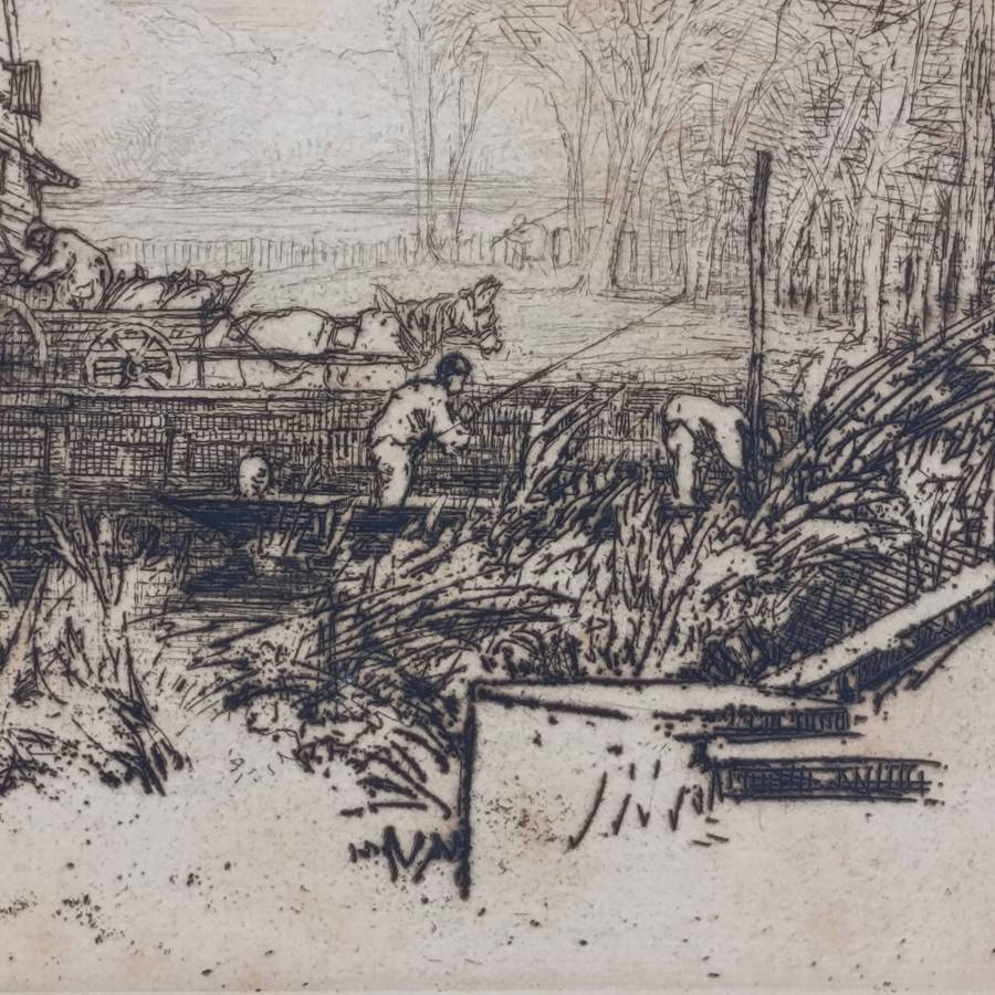 Antique Etching artwork by Seymar Haden - signed in 1877 in pencil