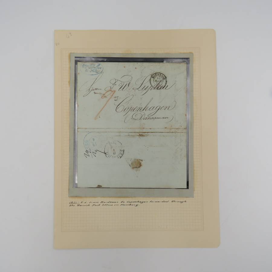 1851 Letter from Bordeaux to Copenhagen forwarded through the Danish Post Office in Hamburg