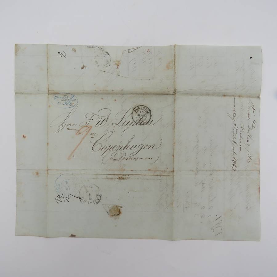 1851 Letter from Bordeaux to Copenhagen forwarded through the Danish Post Office in Hamburg