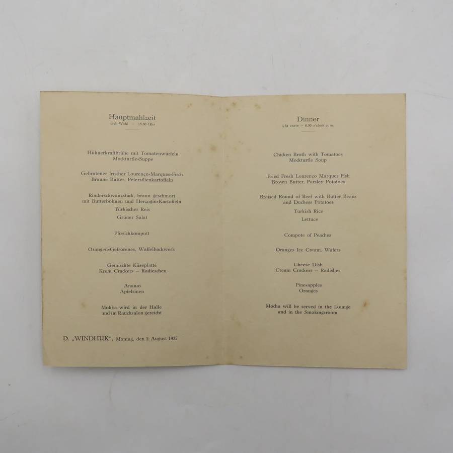 Vintage Deutsche Afrika-Linien document pouch with two menus and two notebooks with pencils for ship