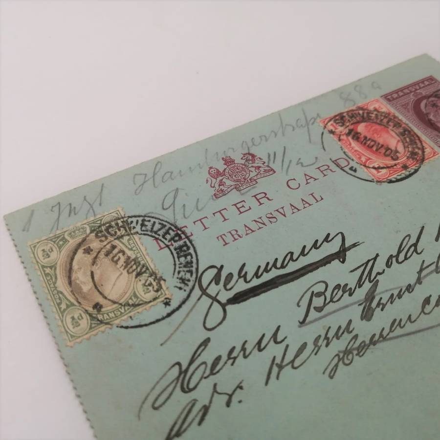 Letter card from Schweizen Reneke (Transvaal) to Hamburg Germany 16 Nov 1905 with 1d Transvaal stamp