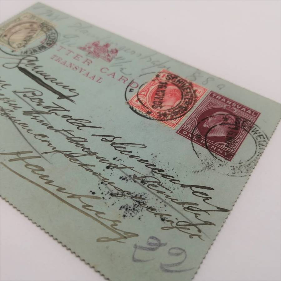 Letter card from Schweizen Reneke (Transvaal) to Hamburg Germany 16 Nov 1905 with 1d Transvaal stamp