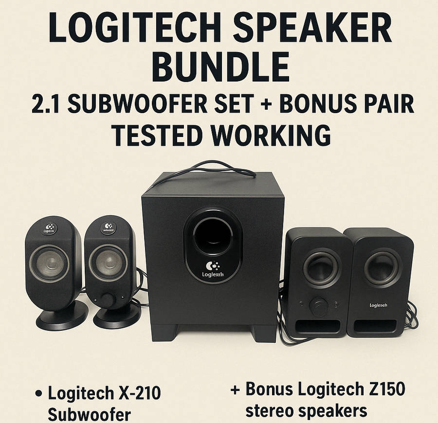 Logitech Speaker Bundle  2.1 Subwoofer Set + Bonus Pair  Tested Working