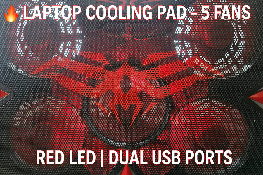 Laptop Cooling Pad  5 Fans | Red LED | Dual USB Ports