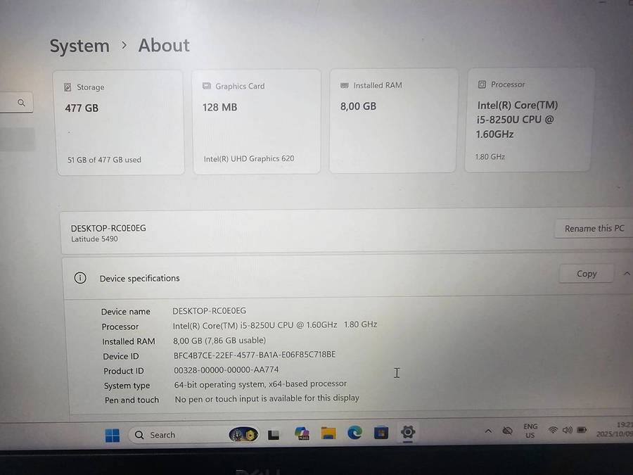 Dell Latitude 5490  i5-8250U / 8GB RAM / 512GB NVMe SSD / 14" FHD / Windows 11 Pro