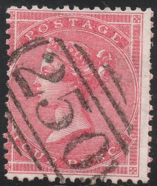 GREAT BRITAIN : 1856 SG65 4d DEEP ROSE - VFU - CV £500(2017)