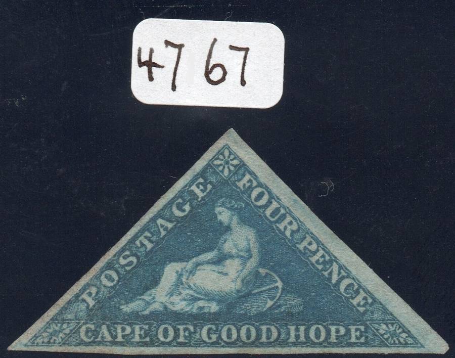 CAPE OF GOOD HOPE 1853 SACC4a - 4d BLUE ON SLIGHTLY BLUED PAPER - UNUSED - BRANDON CERT. - CV R55000