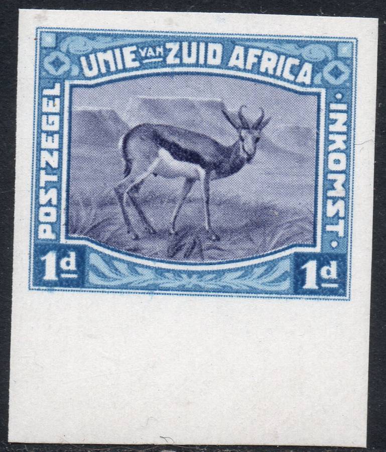 Union of SA - HARRISON ESSAY - 1d BLUE & INDIGO BOTTOM  MARGINAL IMPERF SINGLE