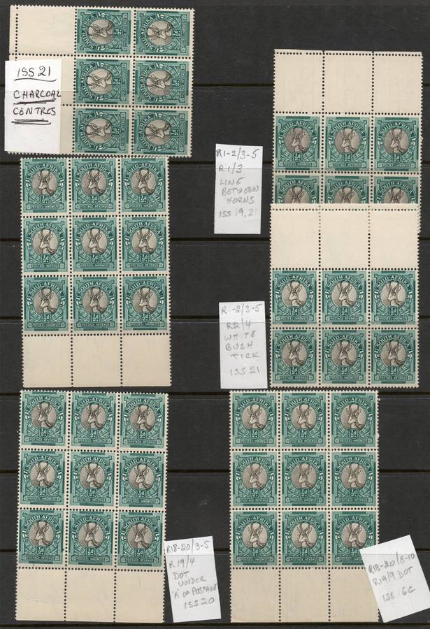 UNION OF SA - 3 GLASSINE PAGES WITH ½d % 1d MARGINAL CONTROLS, MANY WITH VARIETIES - SEE ALL SCANS