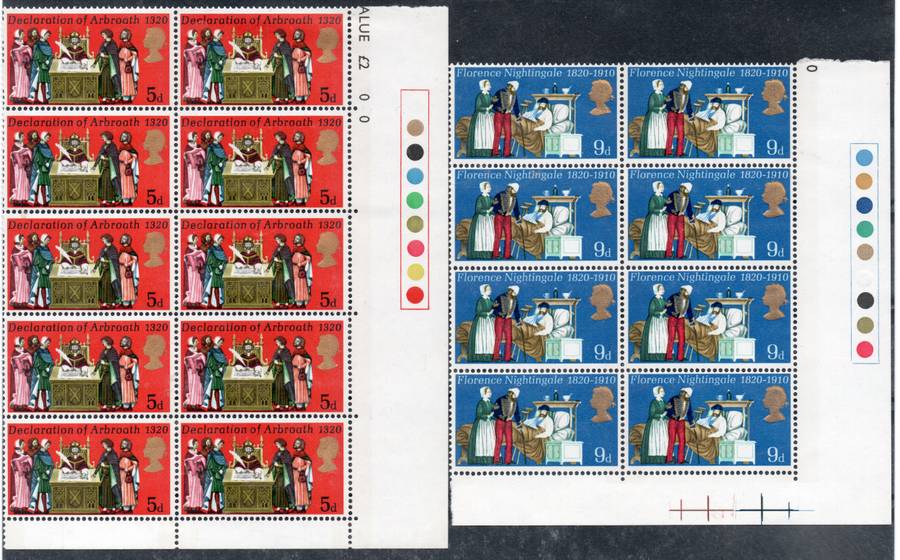 GREAT BRITAIN - 1970 ''ANNIVERSARIES'' TRAFFIC LIGHT MARGINAL BLOCKS(5 - FULL SET) - SEE ALL SCANS