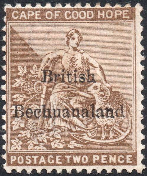 British Bechuanaland SACC6 2d CHOCOLATE-BROWN - WM ANCHOR - O/P IN BLACK MM CV R1200
