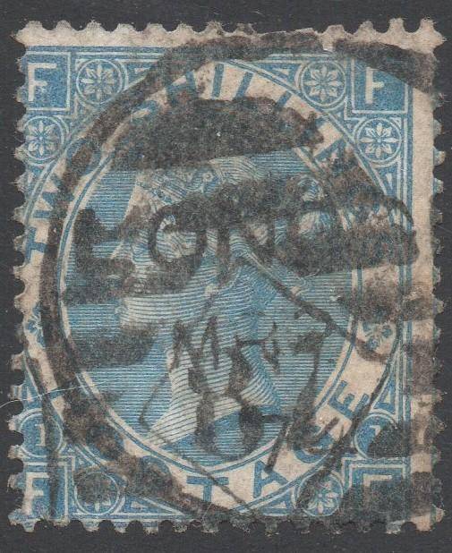 GREAT BRITAIN 1867 SG120b 2/- MILKY BLUE(PLATE 1) - GOOD USED - CV £225+(2017)