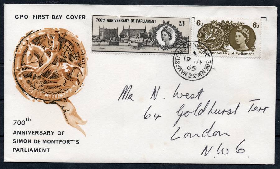 GREAT BRITAIN 1965 (19 JULY) 700TH ANNIVERSARY OF PARLIMENT FDC(ORDINARY)  - SEE SCANS