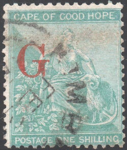 GRIQUALAND WEST 1877-8 1st PRINTING - SG9a 1/- GREEN WITH O/P TYPE 1a - FINE USED