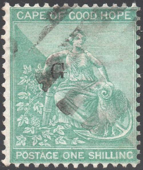 Griqualand West SG28 1/- GREEN - VFU with o/p type 17
