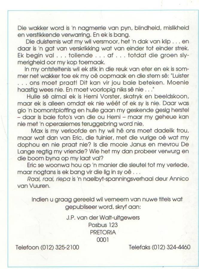 RAAI, RAAI, RIEPA - ANNICO VAN VUUREN (1 STE DRUK 1994)