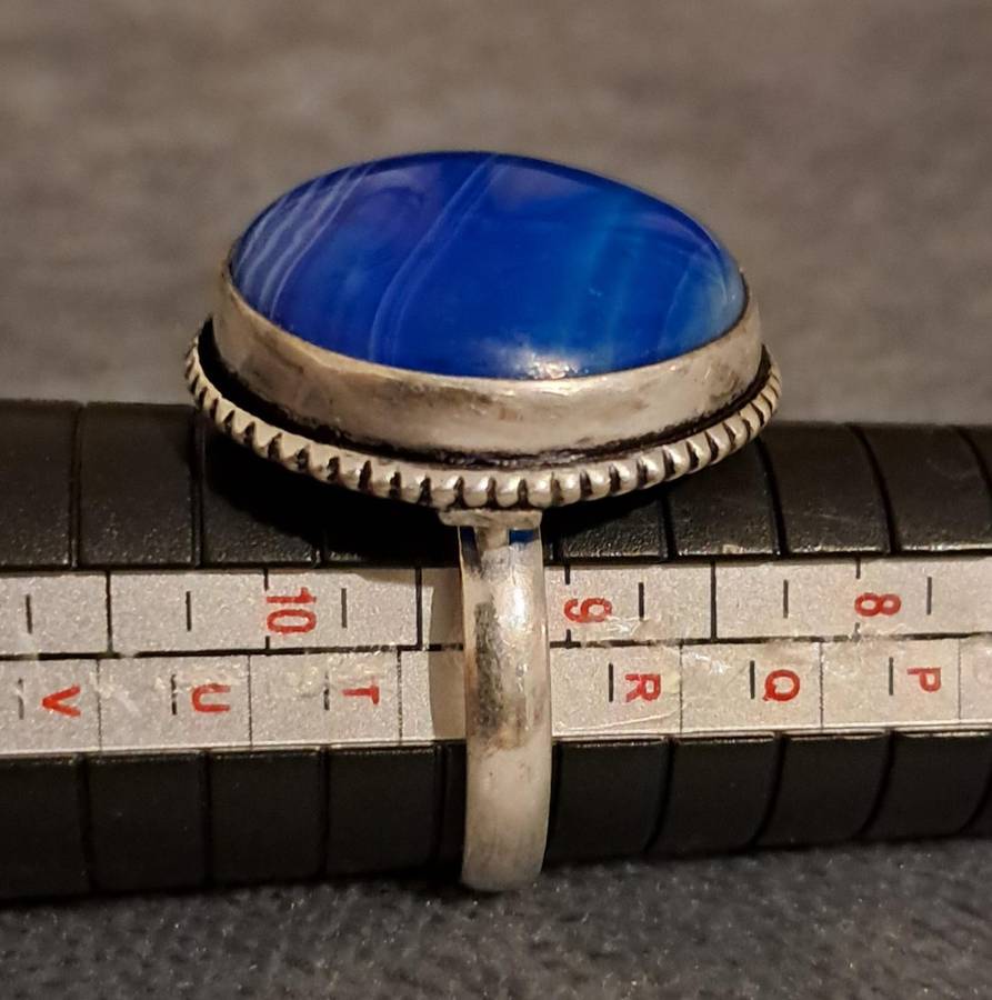 Genuine Onyx Gemstone Ring Round Blue