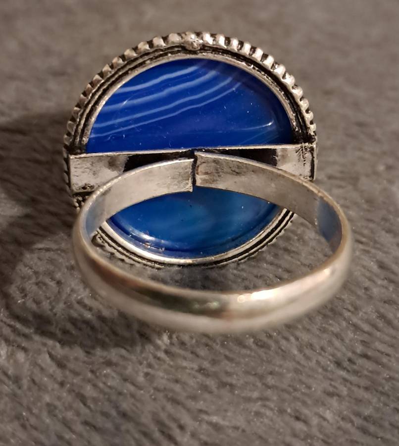 Genuine Onyx Gemstone Ring Round Blue
