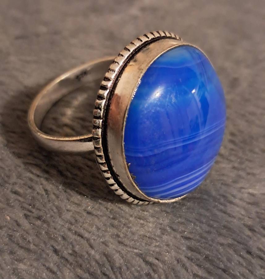 Genuine Onyx Gemstone Ring Round Blue