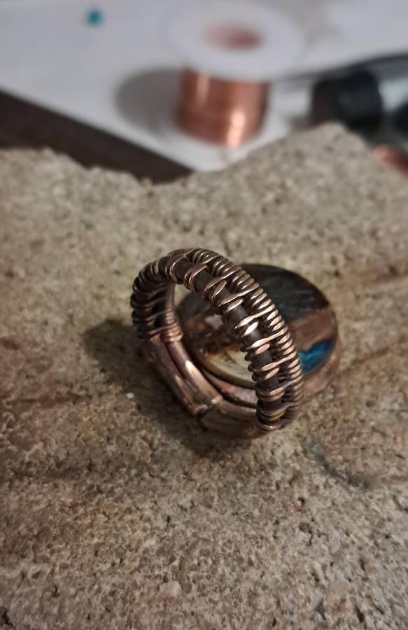 Hand Woven Copper Wire Ring Adjustable Size 9 and up