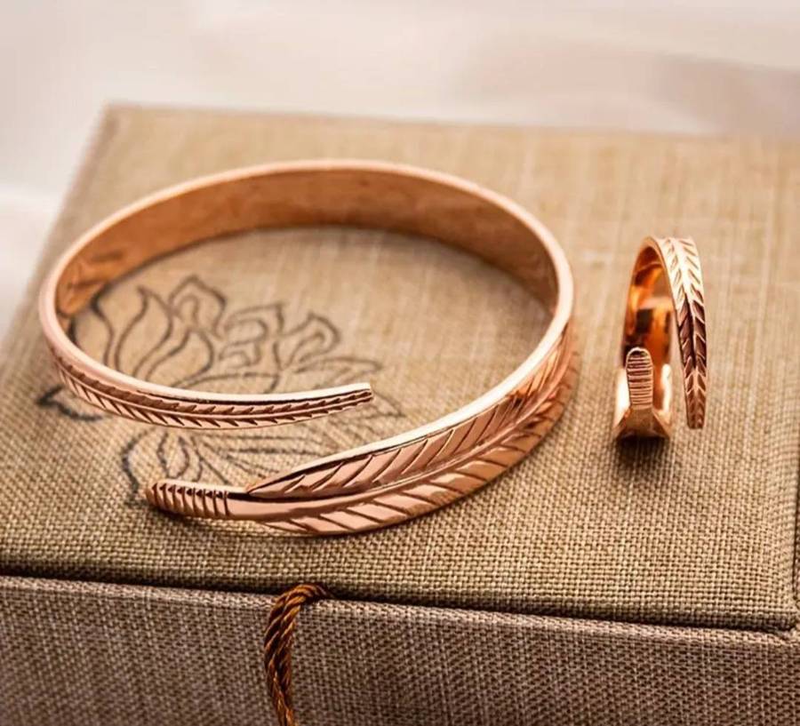Adjustable Pure Copper Ring and Bangle Set