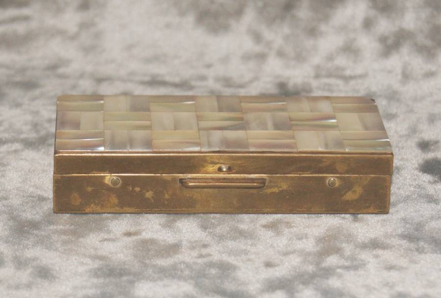 Vintage Brass and mother of pearl hinged ladies compact case