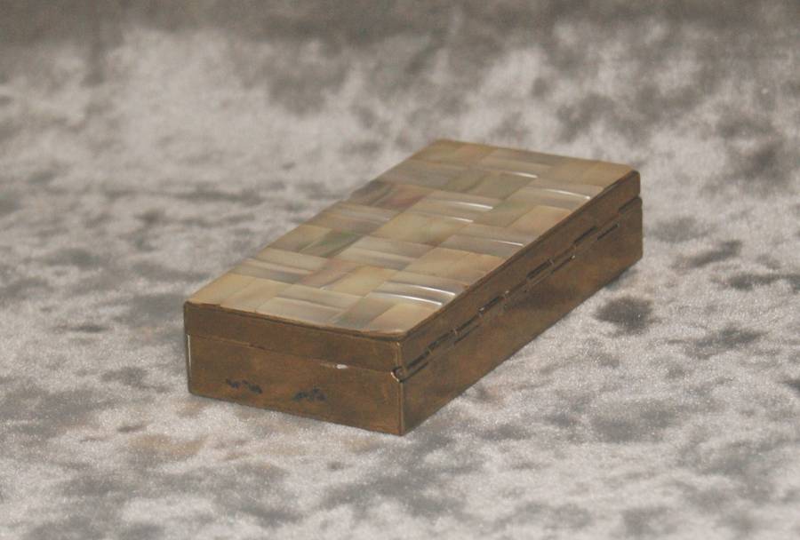 Vintage Brass and mother of pearl hinged ladies compact case