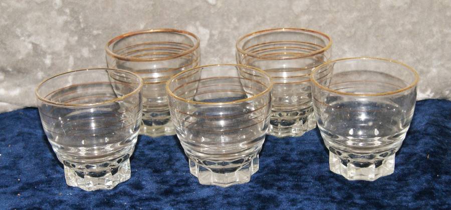 Set of 5 gilded french lemonade glasses