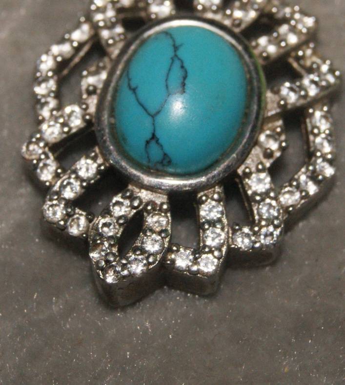 925 Sterling silver, turquoise and CZ pendant (4.2g) @@ CCRRAAZZYY R1 START