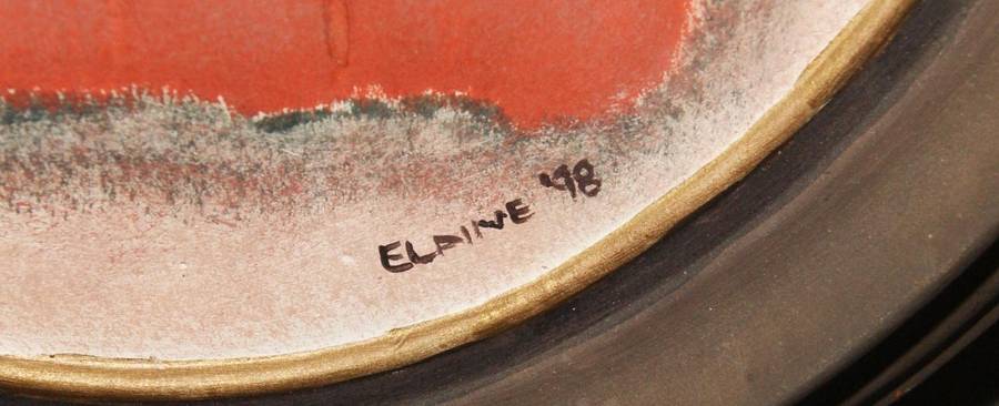 Hand painted ceramic portrait of lady and dog signed Elaine 98 @ Crazy R1 start