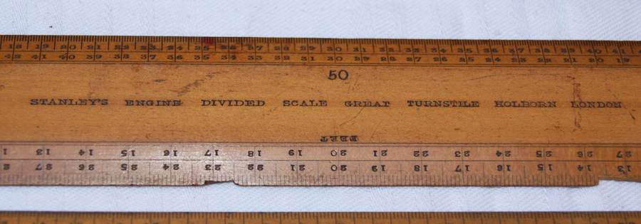 Antique Robert Nicholl London Scale Rule Set  8 Rules in Flame Mahogany Box