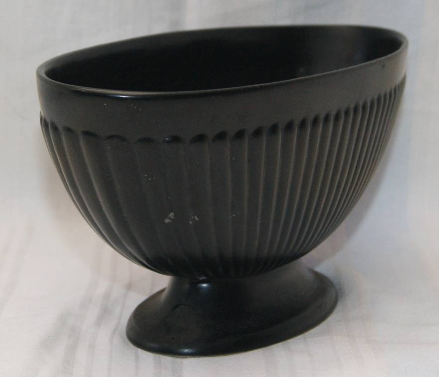 Black Oval Shaped Fluted Wedgwood Vase "Bateau Vase"