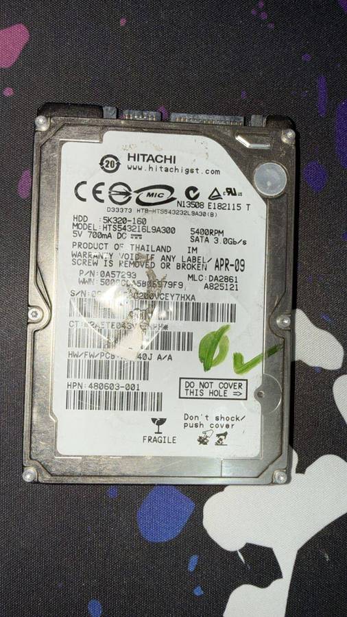Hitachi 160GB 2.5" Laptop Hard Drive  SATA II 5400RPM  Tested