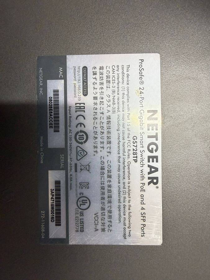 Netgear ProSafe GS728TP  24-Port Gigabit Smart Switch with PoE + 4 SFP