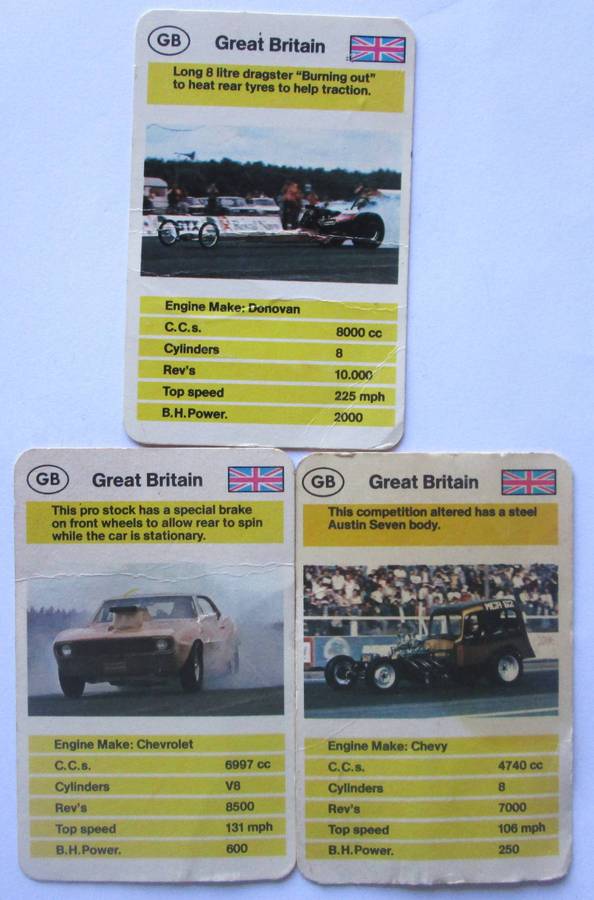 1970 Great Britain Dragster Trading Card Set of 3