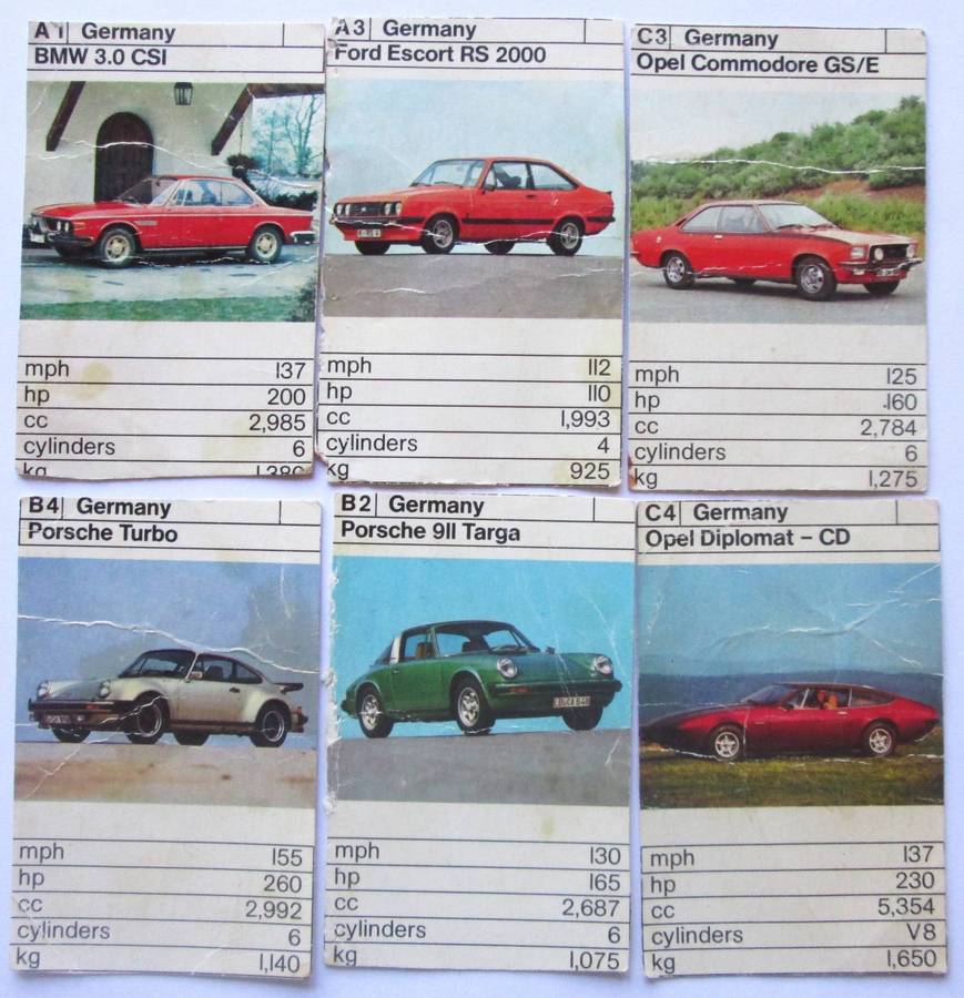 1970 Germany Vintage Cars Trading Cards Set of 6