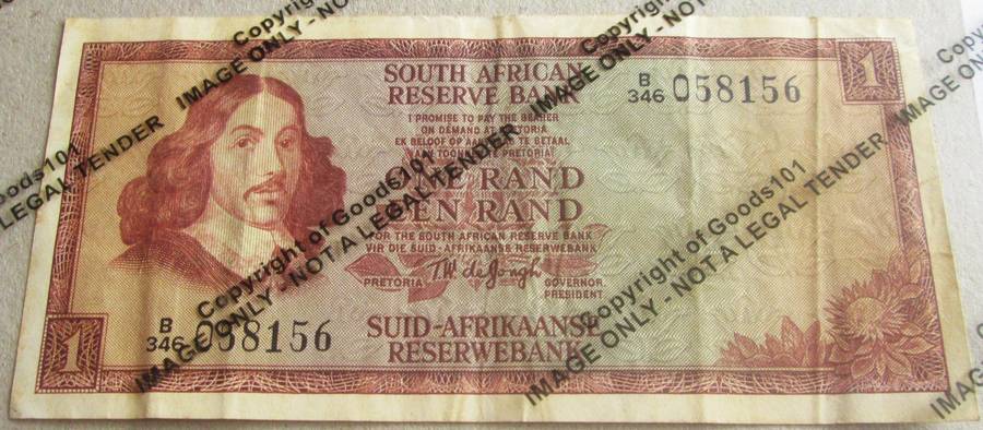 One Rand Republic of South Africa Serial Nr B346 058156