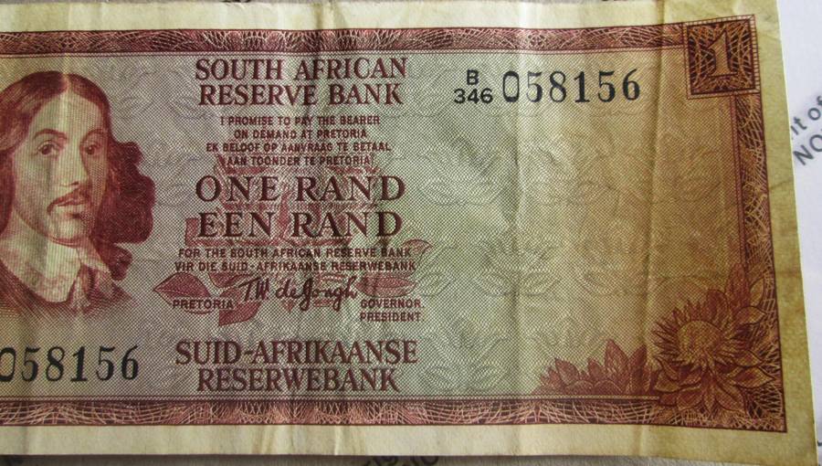 One Rand Republic of South Africa Serial Nr B346 058156